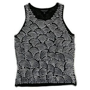 Carmen Marc Valvo Women's Black & White Embroidered Tank Top Size Medium